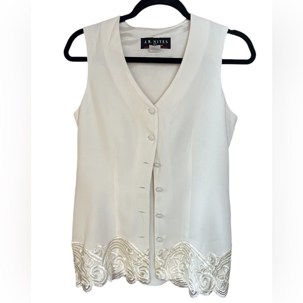 Vintage J.R. Nites Vest in Soft White. Detail on bottom and back tie. Size 3/4